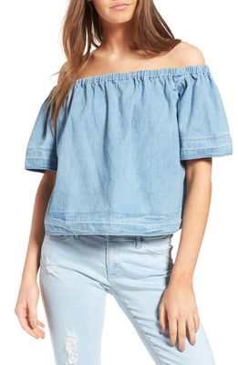 AG Sylvia Cotton Chambray Off the Shoulder Top in Sunwashed