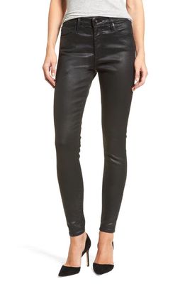 AG The Farrah High Rise Skinny Jeans in Leatherette Super Black