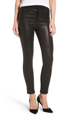 AG The Farrah High Waist Ankle Skinny Faux Leather Pants in Leather Super Black