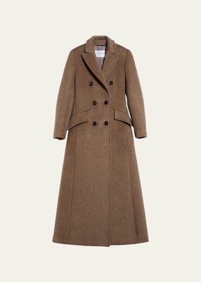 Agar Long Double-Breasted Wool Coat