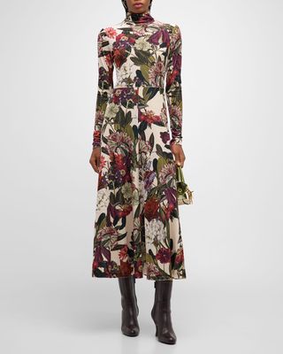 Agata Mock-Neck Long-Sleeve Floral Maxi Dress