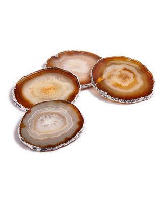 Agate & Silver Coasters, Set of 4