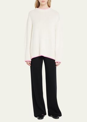 Agatha Cashmere Contrast-Trim Pullover Sweater