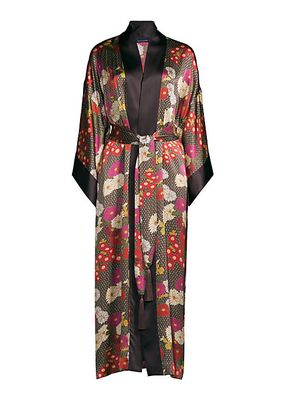 Agathe Belted Floral Silk Satin Long Robe