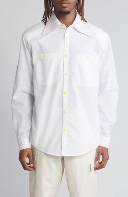 AGBOBLY Contrast Stitch Cotton Button-Up Shirt in White