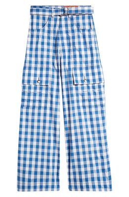 AGBOBLY Gingham Belted Cotton Cargo Pants in Navy Uniform Check