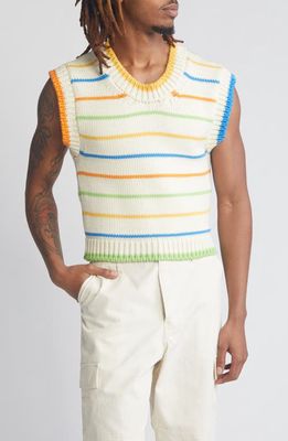 AGBOBLY Stripe Reversible Merino Wool Sweater Vest in White Multi