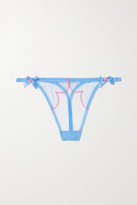Agent Provocateur - Lorna Bow-embellished Embroidered Tulle Thong - Blue
