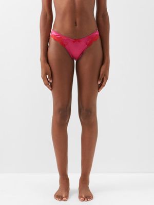 Agent Provocateur - Molly Lace-trimmed Silk-blend Satin Briefs - Womens - Red