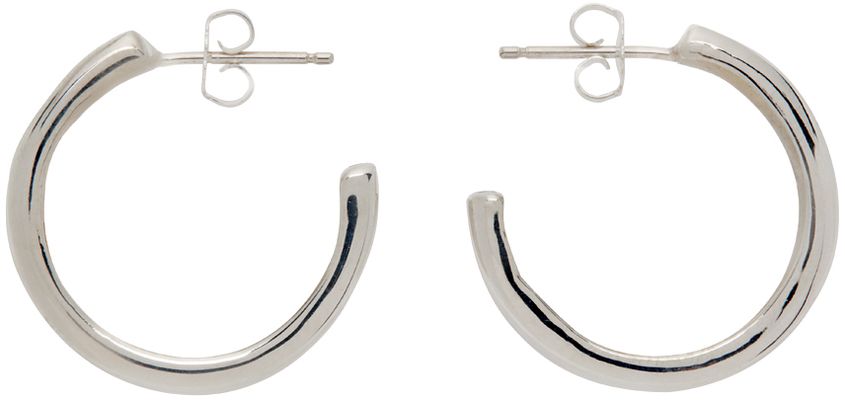 AGMES Silver Medium Triple Ridge Hoop Earrings