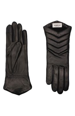 Agnelle Apoline Quilted Lambskin Leather Gloves in Black