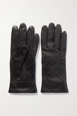 Agnelle - Cashmere-lined Embroidered Leather Gloves - Black