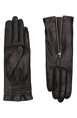 Agnelle Jane Lambskin Leather Zip Gloves in Black