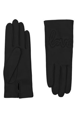 Agnelle Love Message Quilted Leather Gloves in Black