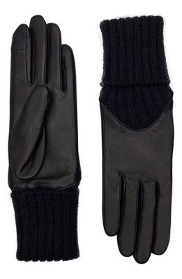 Agnelle Mixed Media Leather Gloves in Black