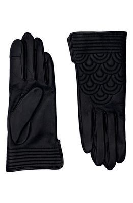 Agnelle Quilted Leather Gloves in Black
