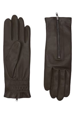 Agnelle Quilted Leather Gloves in Taupe