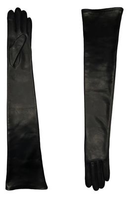 Agnelle Shoulder Length Leather Gloves in Black