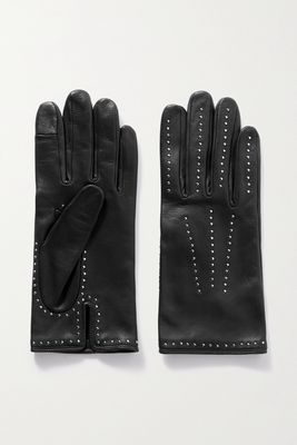 Agnelle - Stud-embellished Leather Gloves - Black