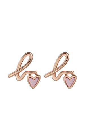 agnès b. 18kt rose-gold plated logo heart earrings - Pink