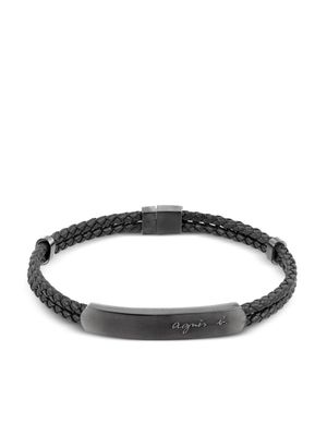 agnès b. braided logo-plaque bracelet - Black