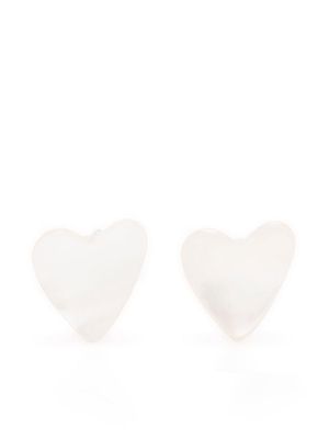 agnès b. heart-motif stud earrings - White