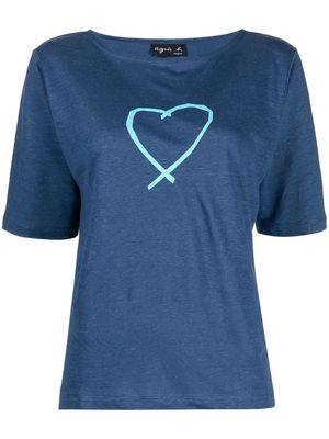 agnès b. heart-print linen T-shirt - Blue