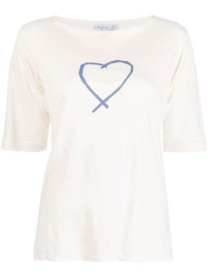 agnès b. heart-print linen T-shirt - Neutrals
