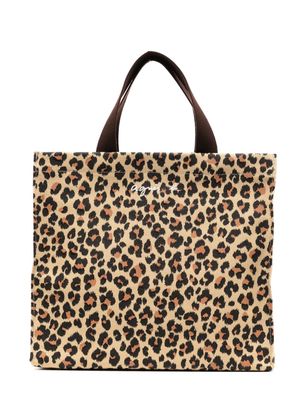 agnès b. leopard-print canvas tote bag - Brown