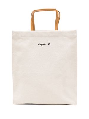 agnès b. logo-embroidered cotton tote bag - Neutrals