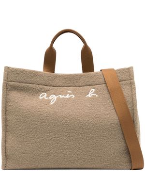 agnès b. logo-embroidered wool tote bag - Brown