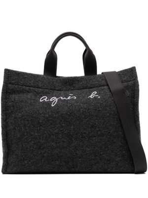 agnès b. logo-embroidered wool tote bag - Grey