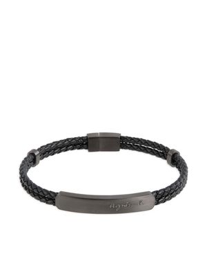 agnès b. logo-engraved braided leather bracelet - Black