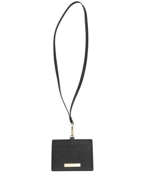 agnès b. logo-plaque neck-strap leather cardholder - Black