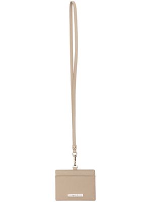 agnès b. logo-plaque neck-strap leather cardholder - Neutrals