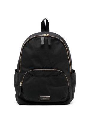 agnès b. logo-plaque zip-up backpack - Black