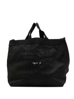 agnès b. logo-print canvas tote bag - Black