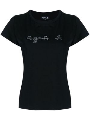 agnès b. metallic-logo cotton T-shirt - Black