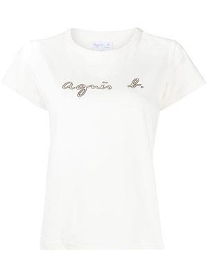 agnès b. metallic-logo cotton T-shirt - White