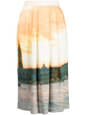 agnès b. photograph-print high-waisted skirt - Orange