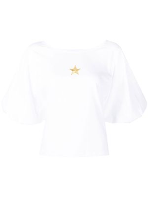 agnès b. puff-sleeve embroidered star blouse - White