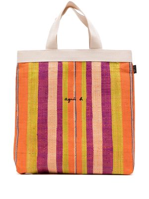 agnès b. stripes-pattern raffia tote bag - Orange