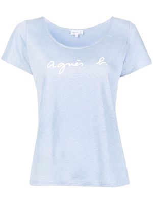 agnès b. Tasmanie logo-print linen T-shirt - Blue