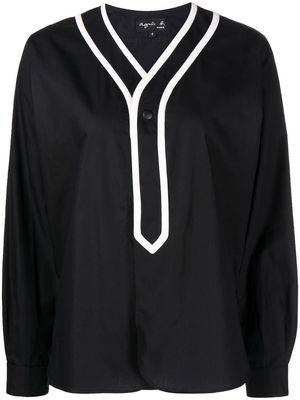 agnès b. two-tone V-neck blouse - Black
