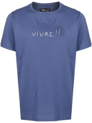 agnès b. Vivre text-print T-shirt - Blue