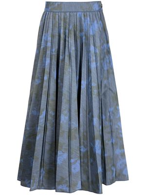 Agnona abstract-print pleat-detail skirt - Blue