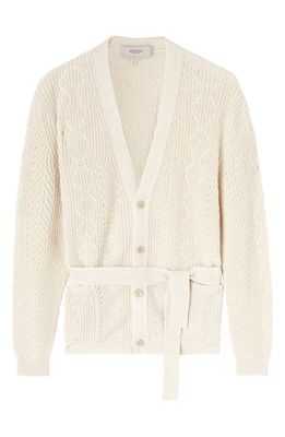 Agnona Belted Mixed Stitch Linen & Cotton Cardigan in Chalk
