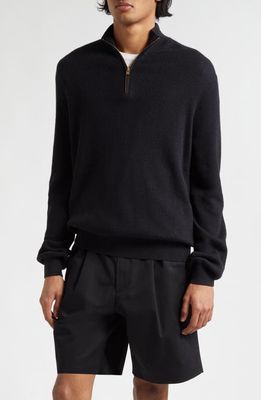Agnona High Neck Half Zip Cotton & Cashmere Sweater in Black