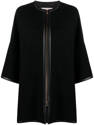 Agnona leather-trim zip-up cape - Black