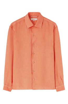 Agnona Linen Button-Up Shirt in Coral
